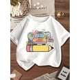 thumbnail image 1 of Girls' Back to School T-Shirt - Lightweight Breathable - Loose Fit First of School Outfit Clothing - Easy-Care Machine Washable, Casual Kids Wear, Backtoschool Theme, Soft Knit Fabric, 1 of 6