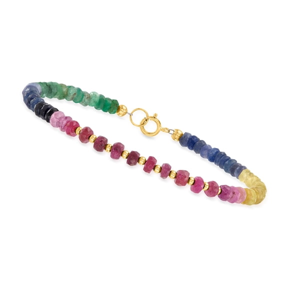 Ross-Simons 18.00 ct. t.w. Multicolored Sapphire and 4.40 ct. t.w. Ruby Bead Bracelet in 10kt Yellow Gold, Women's, Adult