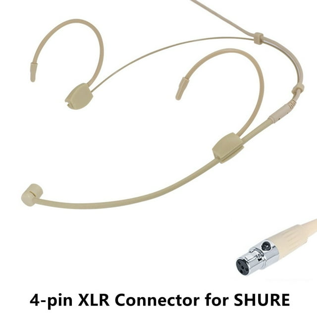 Unidirectional Xlr 4-Pin Headworn Headset Microphone for Shure Wireless Beige