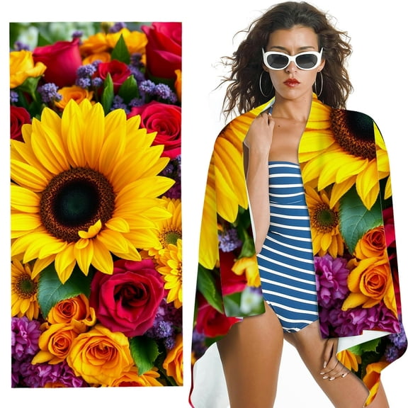 RKSupls Sunflower Bouquet Microfiber Beach Towel, Extra Large Quick Dry Lightweight Towel for Travel Swimming Camping, Soft Super Absorbent- 30x60 in
