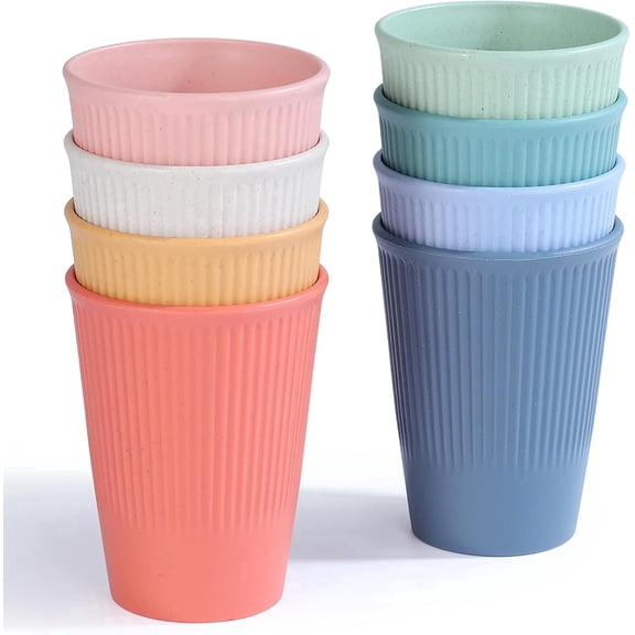Wheat straw cups, shock-proof and durable, can be washed in a dishwasher. Suitable for drinking water, juice, milk, soda, coffee, etc. Easy to clean and reusable (8 Pcs)