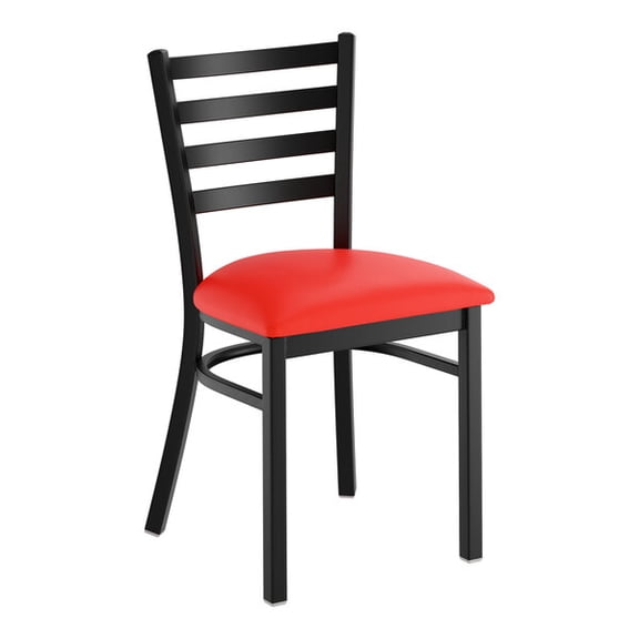 Black Ladder Back Metal Restaurant Chair with Red Vinyl Padded Seat - Commercial Quality Metal Restaurant Chair