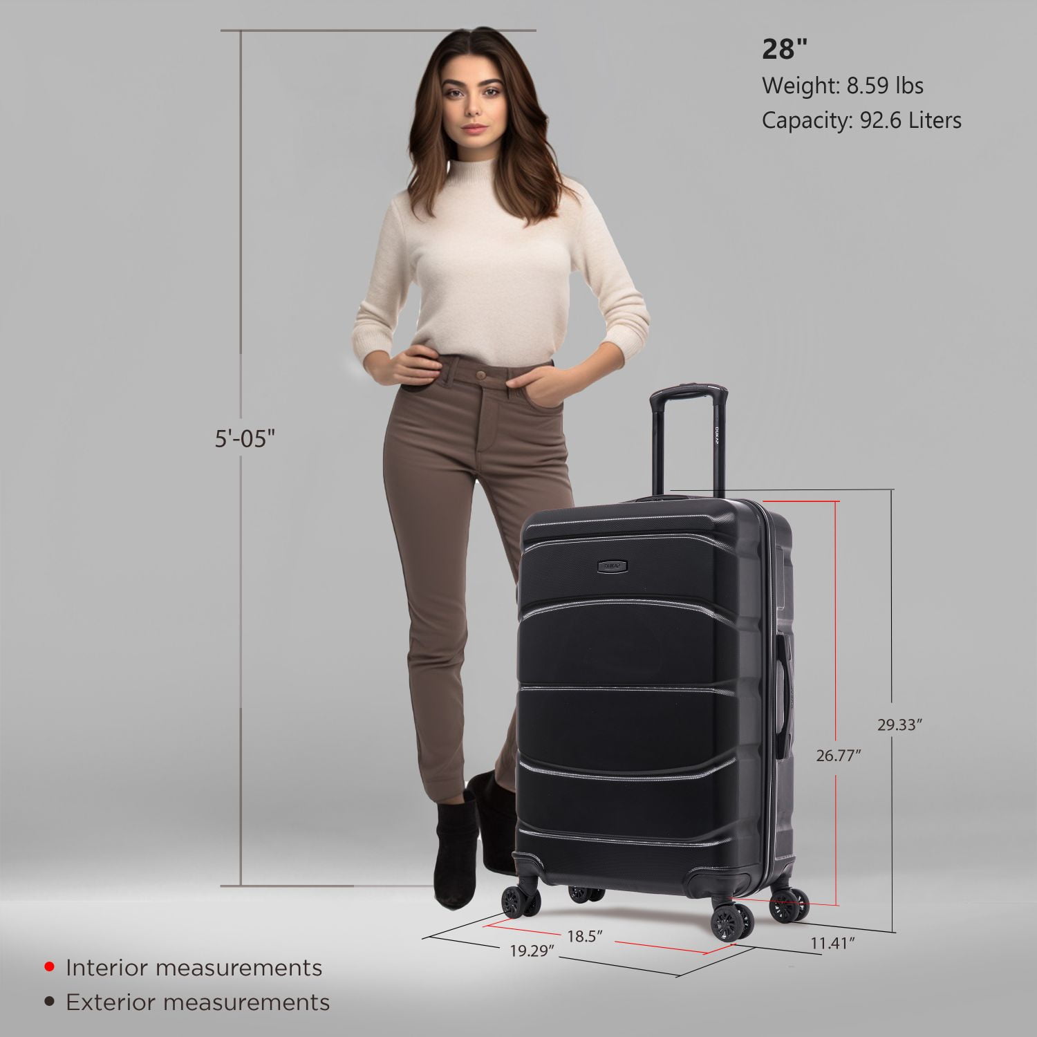 DUKAP SENSE 28" Hardside Lightweight Checked Luggage with Spinner Wheels, Handle and Trolley, Black