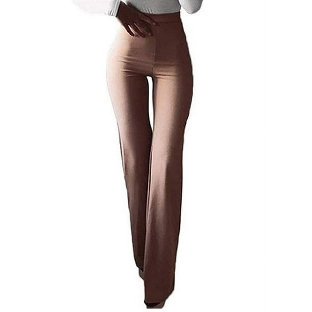 Pantalon Évasé pour Femmes Uni à Haute Élasticité Polyester Blanc P