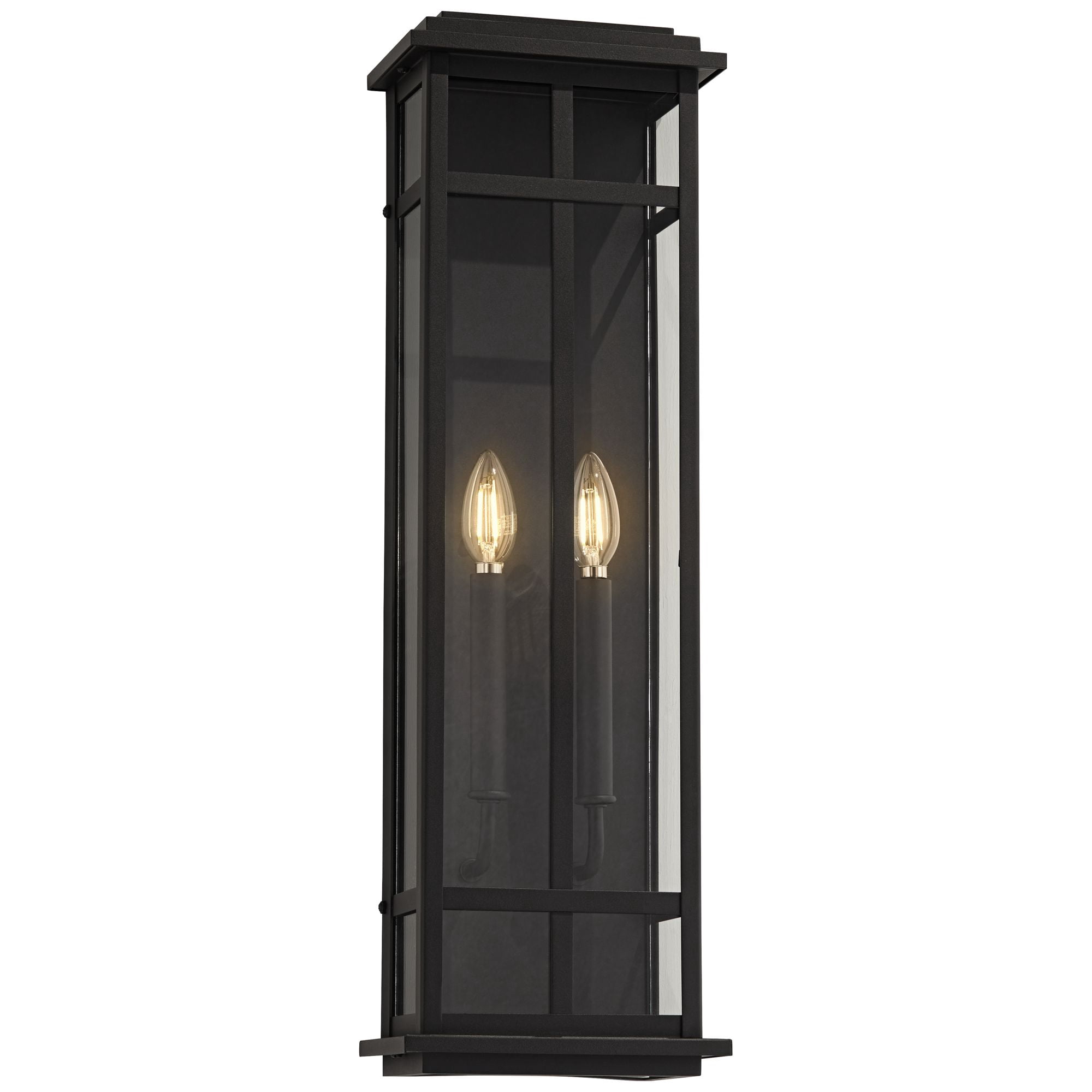 Possini Euro Design Metrix 26" High Farmhouse Rustic Rectangular Outdoor Wall Light Fixture Mount Porch 2-Light Black Glass Shade