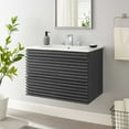 thumbnail image 2 of Wall Mount Sink Vanity Cabinet, Dark Grey Gray White, Wood, Mid Century Hotel Bedroom Bathroom, Modern Contemporary HB33707, 2 of 7