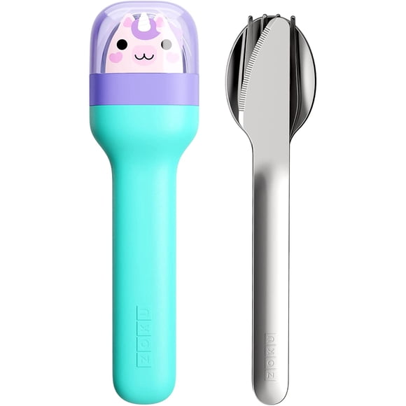 ZOKU Kids Pocket Utensil Set, Unicorn - Stainless Steel Fork, Knife, and Spoon in Case - Portable Design for Travel, School, Picnics, Camping and Outdoor Home Use