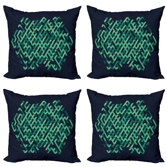 Ambesonne Geometric Throw Pillow Cover 4 Pack, Ombre Maze Lines, 18", Green and Blue