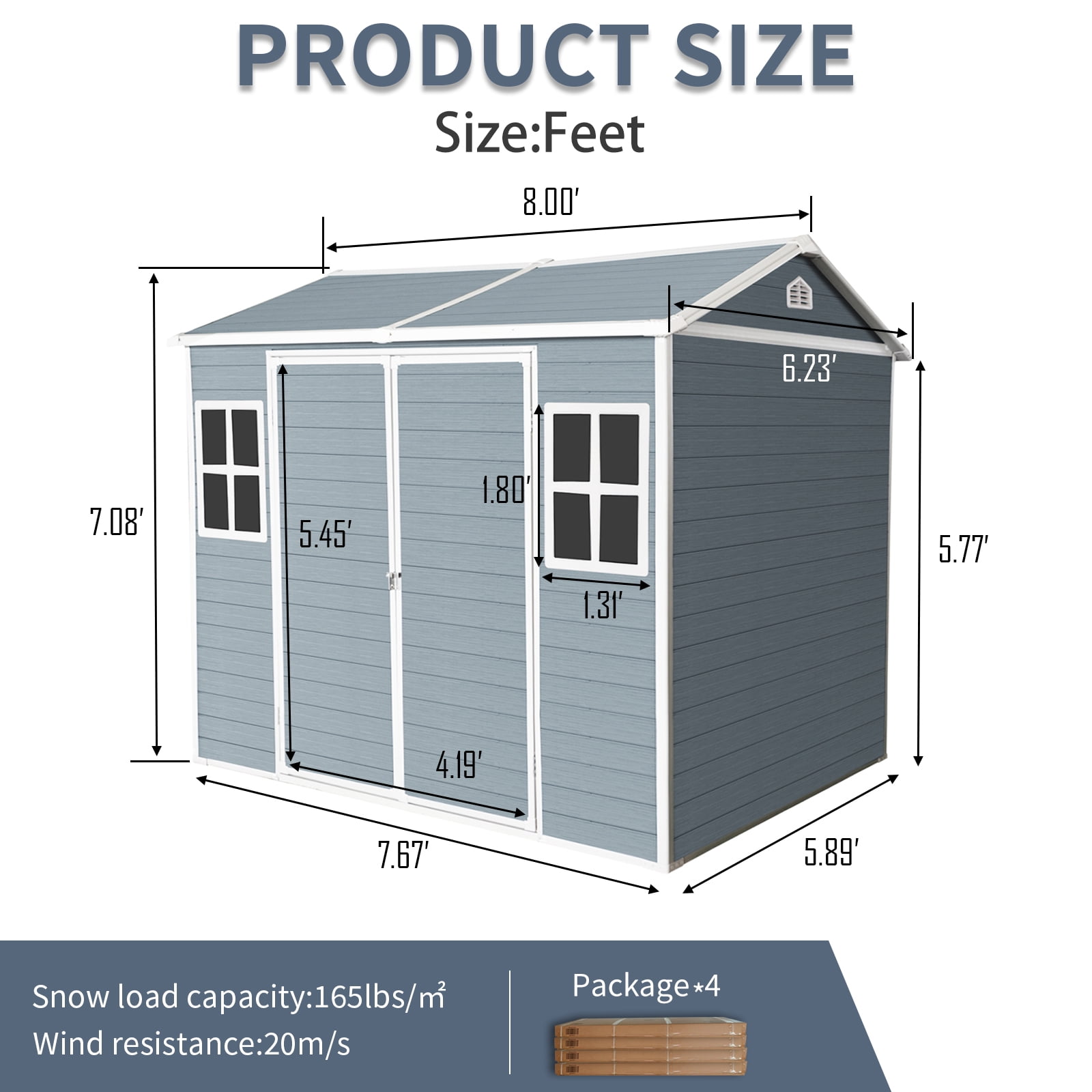 IMagacFun 8x6 Resin Outdoor Storage Shed Heavy Duty Waterproof Shed Plastic Shed with Floor,2 Windows and Lockable Doors for Garden Patio Backyard Grey