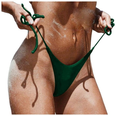 XJDJHC Bikini Bottoms For Women Lace Up Low Waist Brazilian Bikini Bottom Swimwear Briefs Beachwear Brazilian Bikini Bottom Side Tie Thong Bathing Swimbottom 2025 Beach Swim Wear
