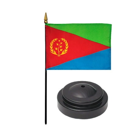 Eritrea Desk Flag with Base; American Made Rayon 4x6 inch Miniature Table Set Includes One Small Mini Country Stick Flags and One Black Stand (Eritrea Desk Flag and Base)