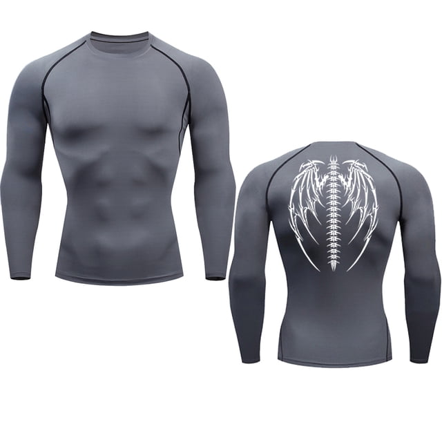 Anime Graphic Compression Shirts for Men Gym Workout Rash Guard Fitness Undershirts Base Layer Quick Dry Athletic Tshirt gray XXL