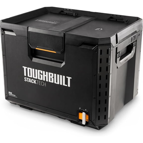 StackTech XL Stackable Tool Box with Lock & Removable Tray | Heavy-Duty Tool Chest & Parts Organizer with Steel-Reinforced Lid, Accessory Rails