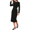 thumbnail image 4 of INSPIRE CHIC Work Dresses for Women 2026 Long Sleeve Wrap Ruched Bodycon Church Business Office Sheath Midi Dress XS Black, 4 of 6
