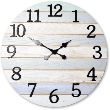 Farmhouse Clock for Office 24 Inch Round Solid Wood Wall Clocks Battery Operated Analog Giant Wall Clock Silent