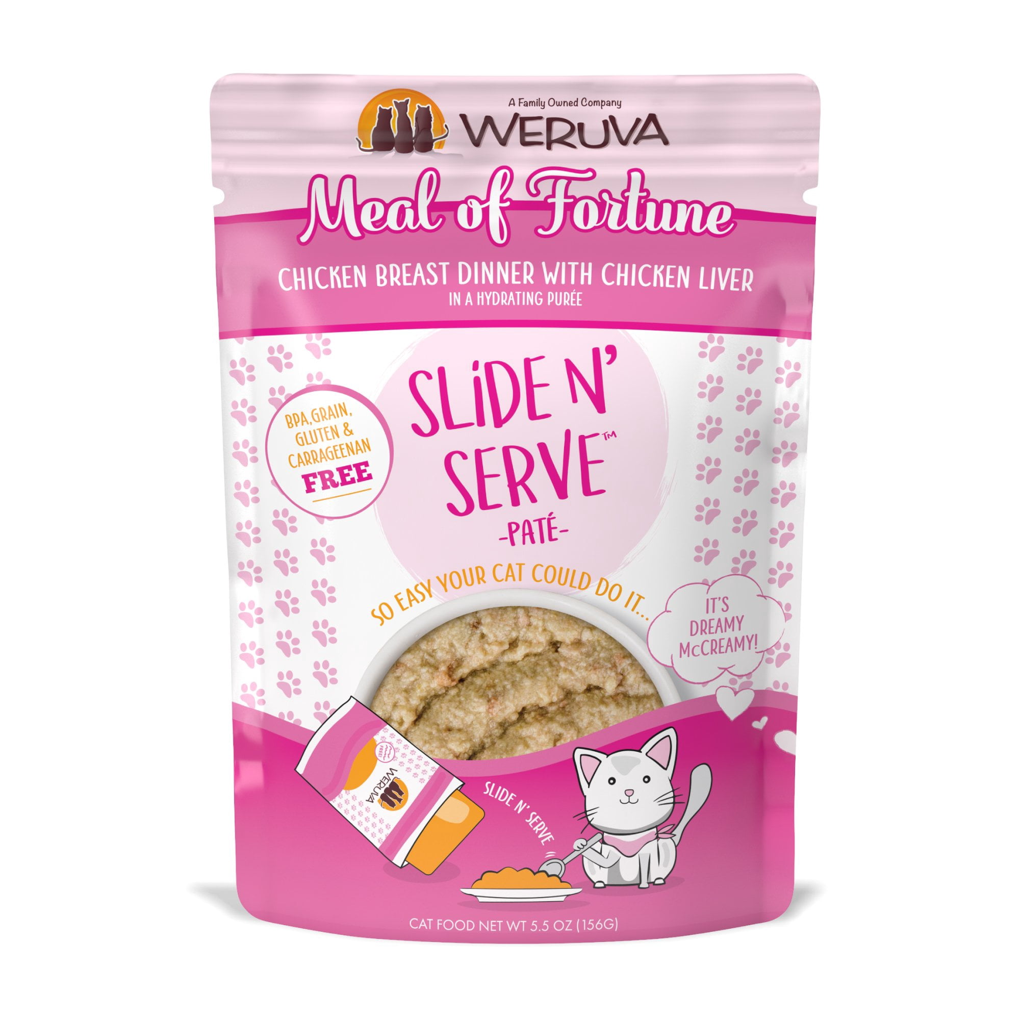 Weruva Pate Meal of Fortune Chicken Breast Dinner with Chicken Liver in a Hydrating Puree Wet Cat Food, 5.5 oz., Case of 12