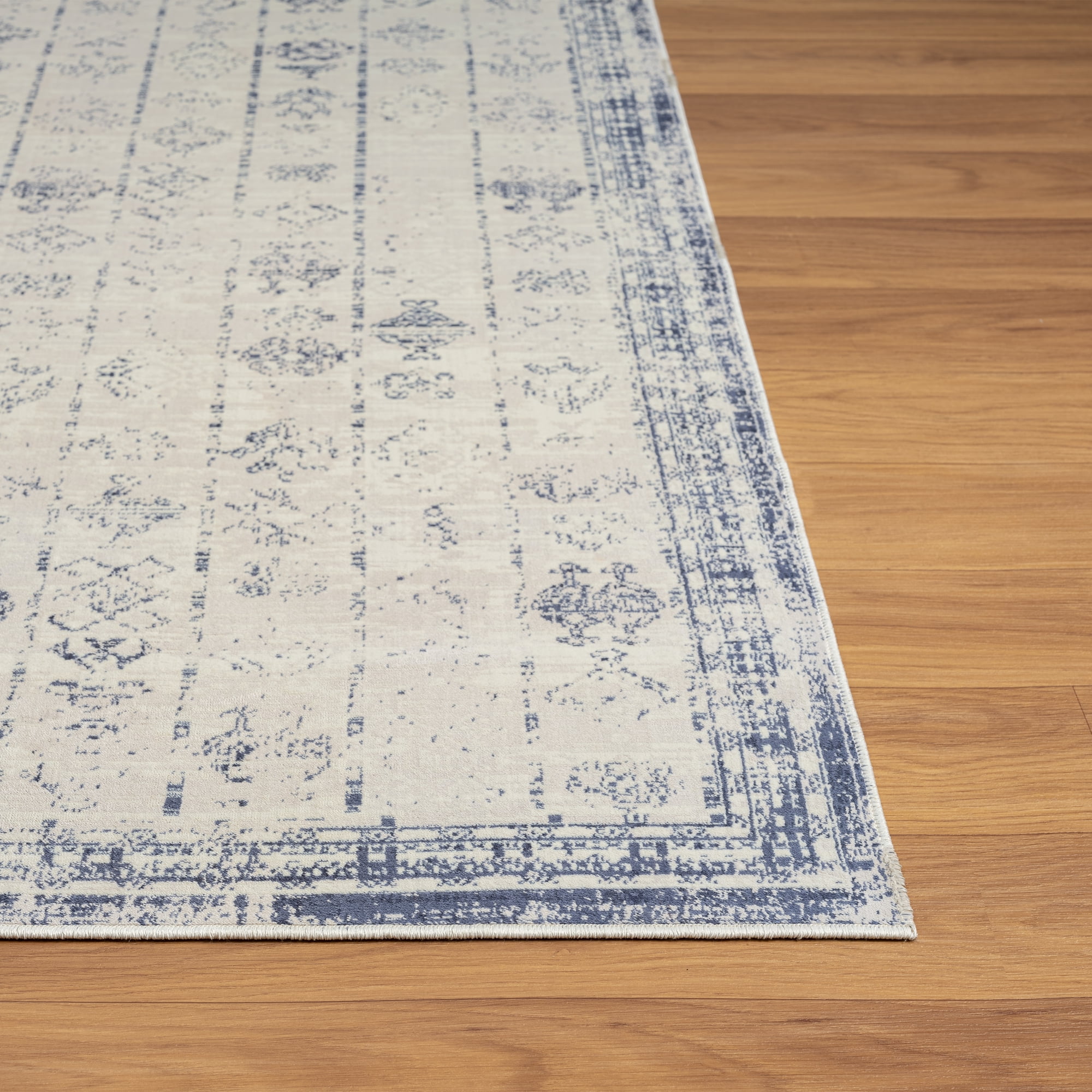 LR Home Brooke 2'8" x 3'10" Gray/Blue Gemoetric Waterproof Non-Slip Machine Washable Indoor Area Rug