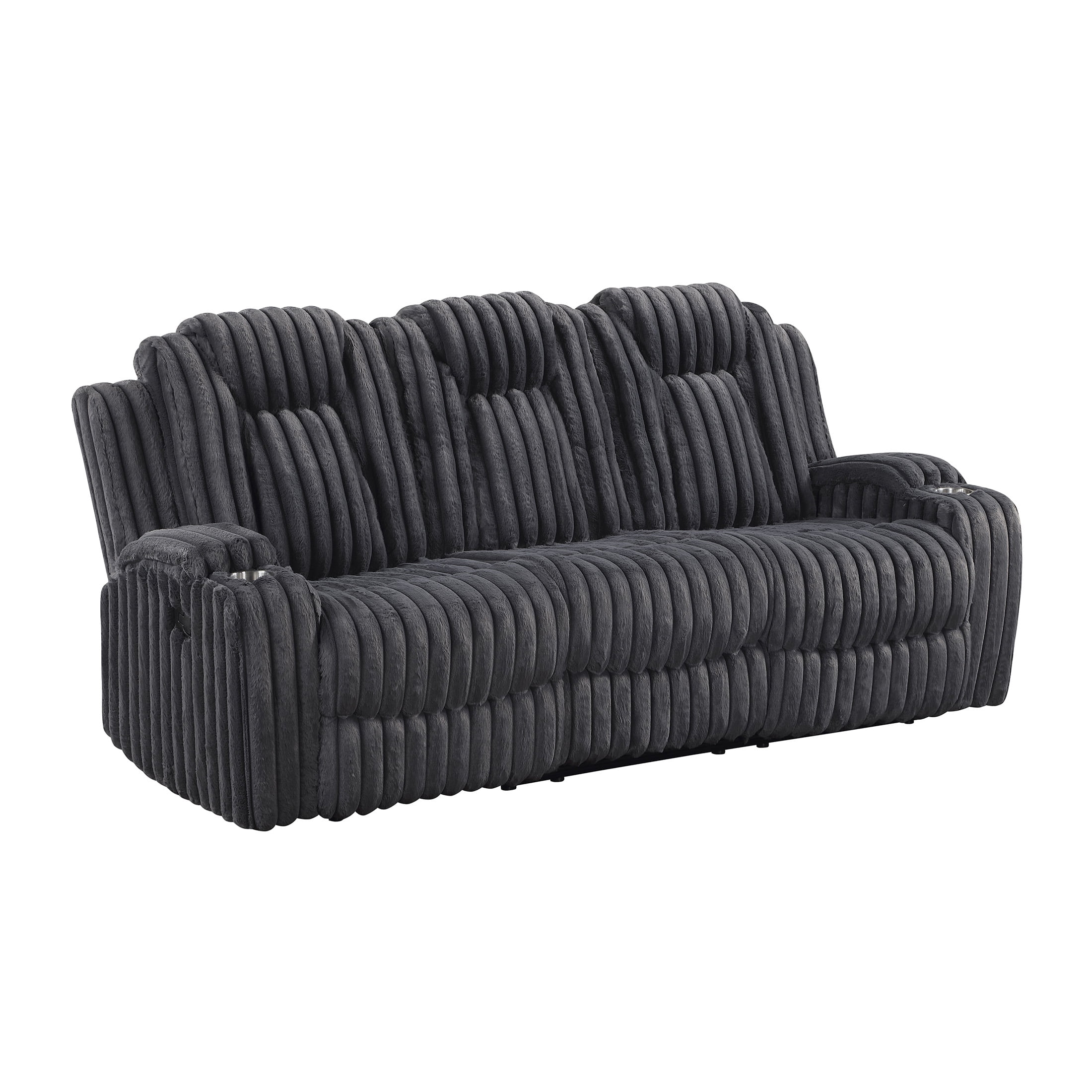 OakvillePark Lumora Corduroy Manual Double Reclining Sofa with Cup Holders, Dark Gray