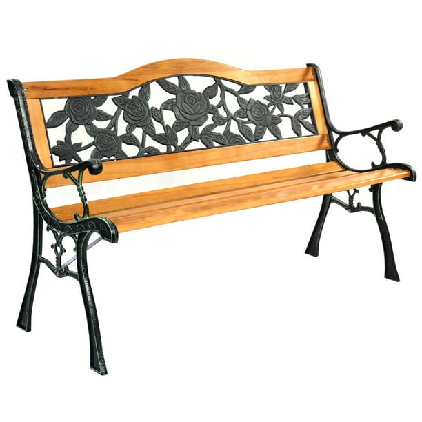 Topbuy Garden Cast Iron Bench Porch Path Loveseat Hardwood Chair for