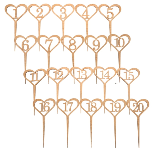 20 tarjetas de números para mesas de boda, de madera, con forma de corazón, para recepción, manualidades (números del 1 al 20)