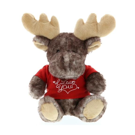 Super Soft Plush Dollibu Brownish Sitting Moose Red I Love You Shirt Valentines Plush