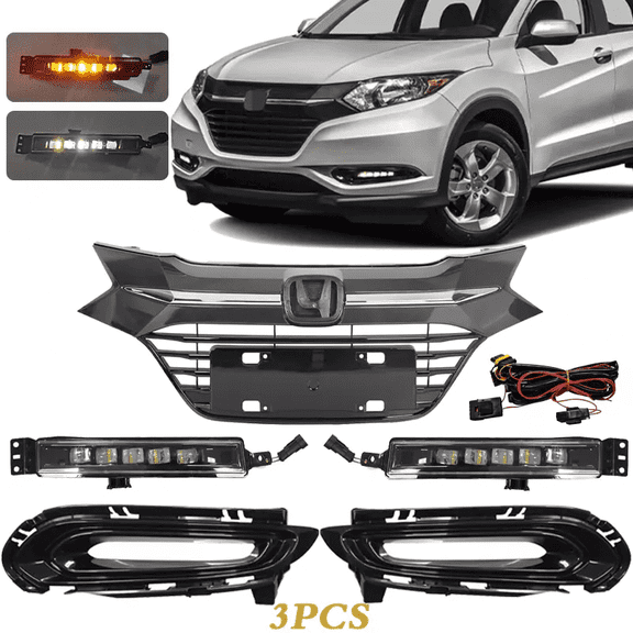 For 2016 2017 2018 Honda HRV HR-V LED DRL turn signal Fog Lights & Black Grille