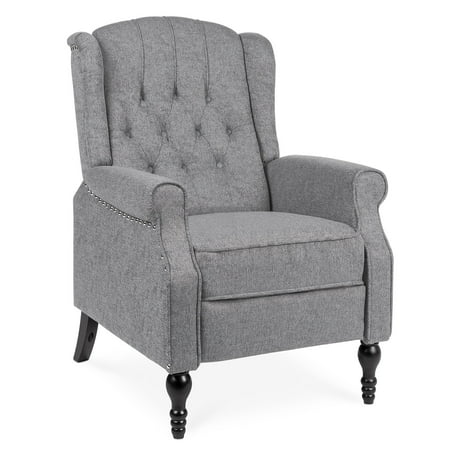 Nailhead Recliner Best Choice Products Tufted Upholstered Wingback Push Back Recliner Armchair for Living Room, Bedroom, Home Theater Seating w/ Padded Seat and Backrest, Nailhead Trim, Wooden Legs, Charcoal ()