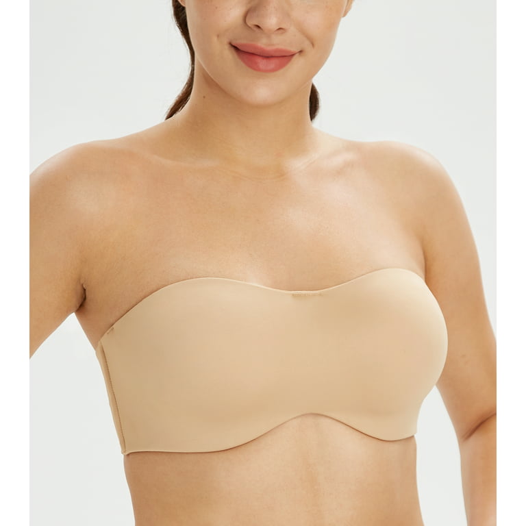 Exclare Women's Seamless Bandeau Unlined Underwire Minimizer Strapless Bra  for Large Bust(Beige,38D) 
