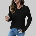 thumbnail image 2 of Womens Sweater Tops Knit Long Sleeve Notched V Neck Shirts Casual Trendy Solid Color Loose Blouses Top (L, Black), 2 of 6
