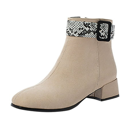 OJSFQUFP Ankle Boots for Women Fashion Women Low Ankle Trim Round Toe Ankle Leather Boots Casual and Ladies Shoes Leisure Cute Boots Beige 41