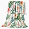 thumbnail image 2 of Coral Hibiscus with Soft Palm Leaves, Serene Botanical Style for Flower Lovers, Gentle Island Garden and decorative theme Gift, Soft Flannel Blanket for Sunroom and Guest Room, Home Decor, 2 of 9
