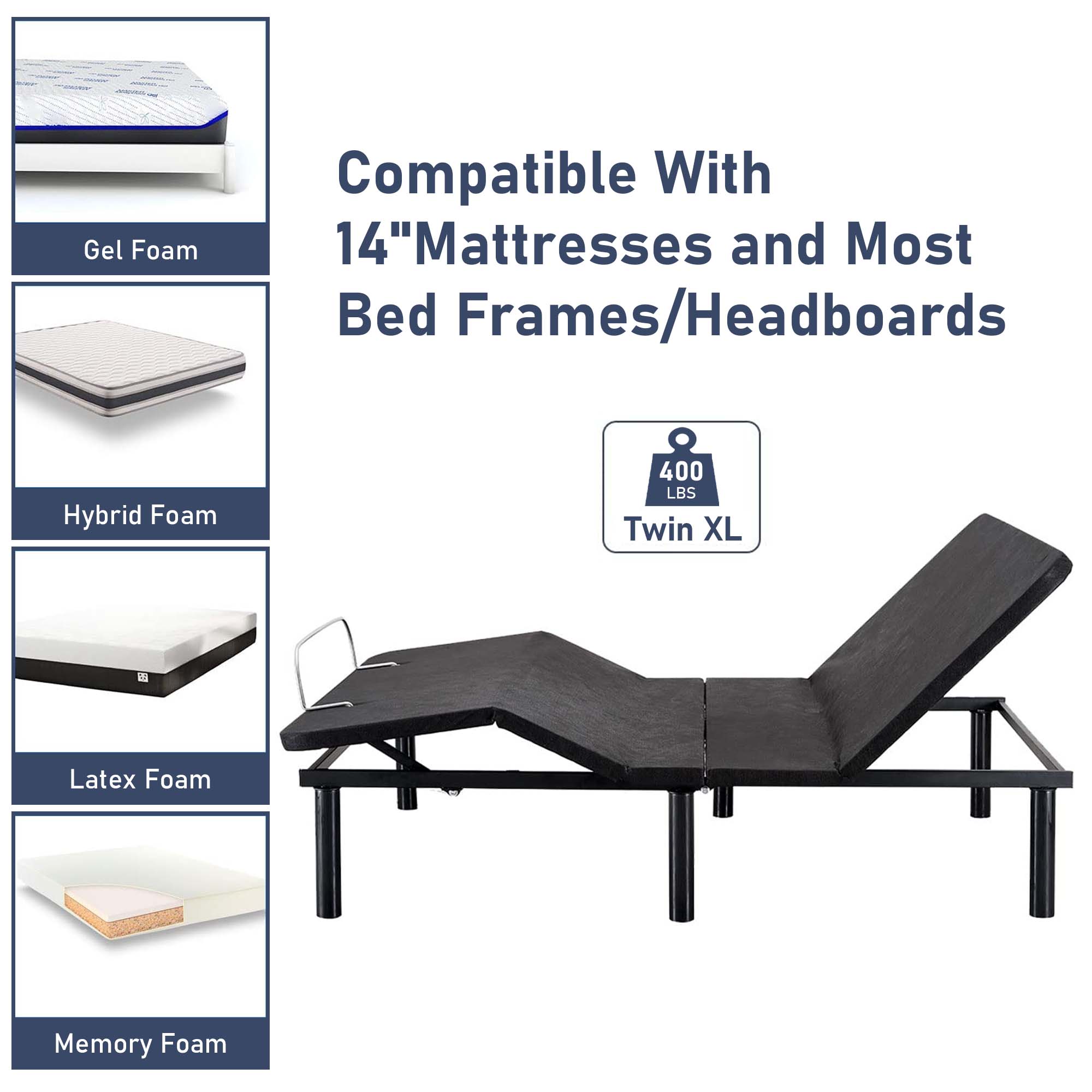 Aukfa Adjustable Bed Frame, Zero Clearance Adjustable Bed Base Head and Foot Incline, Wireless Remote Control, Twin XL