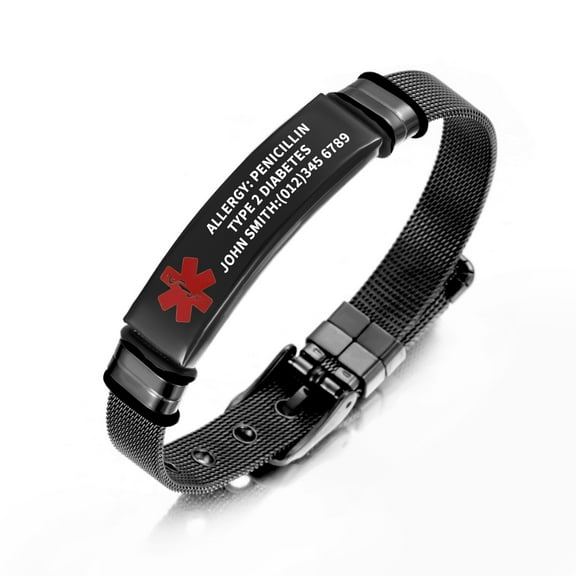 Vagzen Stainless steel Medical Alert ID Bracelet for Men Women, Engraving Customized Now