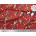 thumbnail image 2 of Soimoi Red Poly Georgette Fabric Kangaroo & Giraffe Animal Print Fabric by Yard 52 Inch Wide, 2 of 3