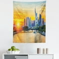thumbnail image 1 of Wanderlust Tapestry, Frankfurt Sunset Architecture Landmark Skyscraper Vibrant Colors Waterfront, Fabric Wall Hanging Decor for Bedroom Living Room Dorm, 5 Sizes, Marigold Blue, by Ambesonne, 1 of 1