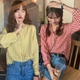 thumbnail image 4 of New Fashion Round Neck Plaid Pullover Tops Bouse For Women Autumn Winter Thin Casual Loose Long Sleeve Shirt Blouse Bottom Tops, 4 of 8