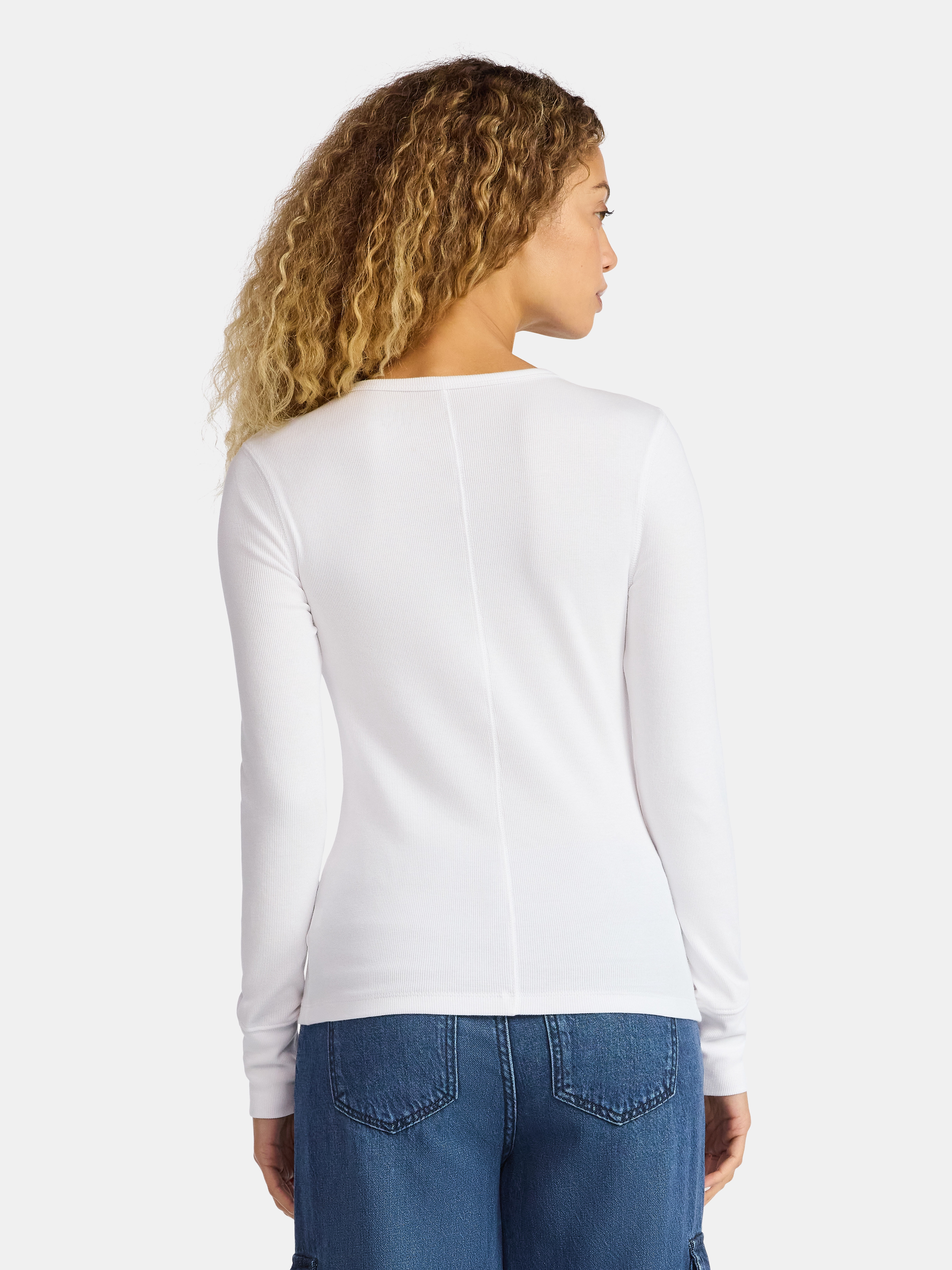 Time and Tru Women's Rib Tee with Long Sleeves, Size XS-XXXL