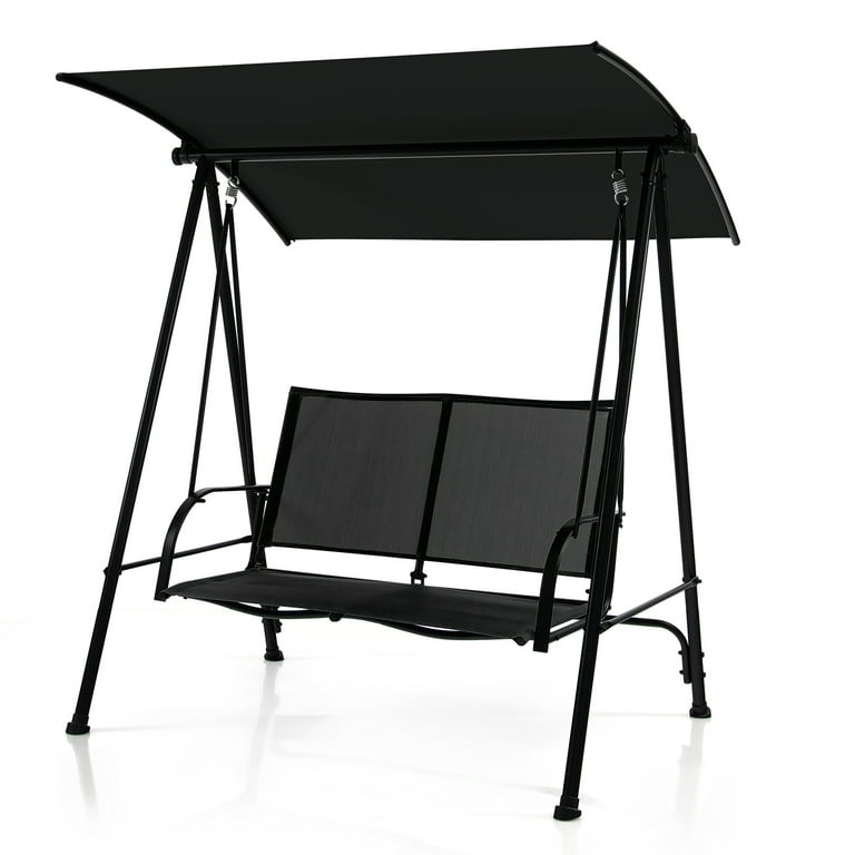 Costway Outdoor Convertible Metal Double Seat Patio Swing with Adjustable Canopy for Garden Black Walmart