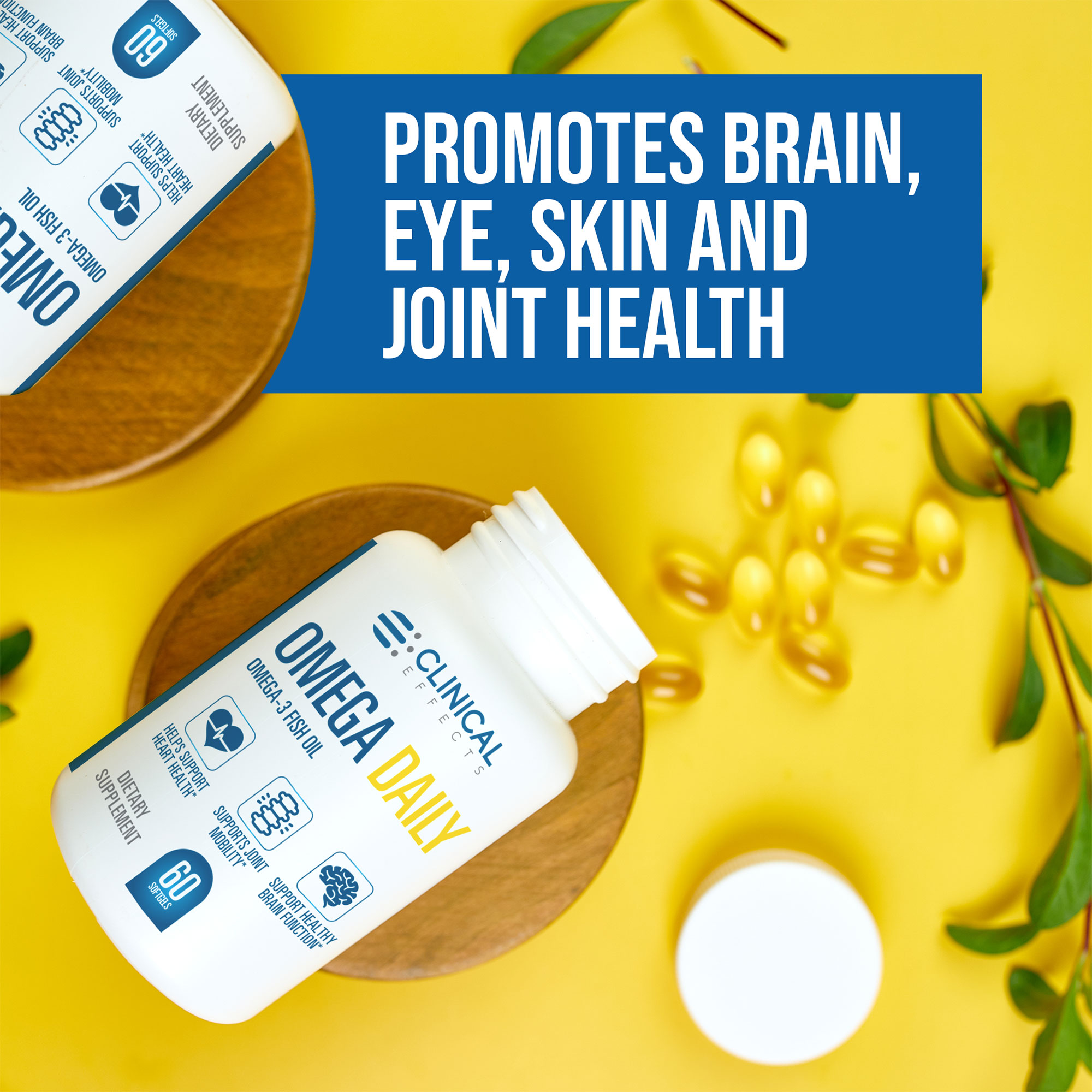 Clinical Effects Omega Daily - Fish Oil Softgels Supplement to Support a Healthy Brain, Heart and Body - 60 Capsules