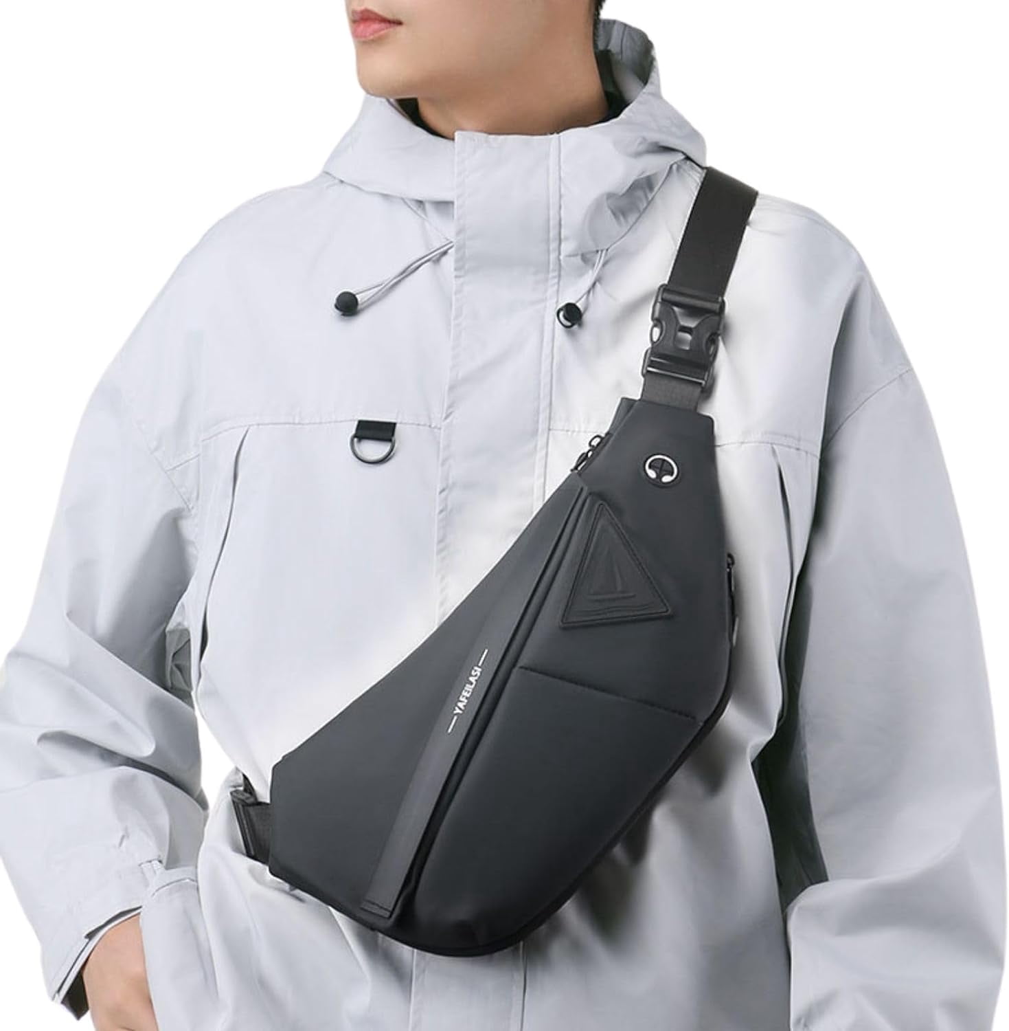 Anti-Theft Travel Sling Bag for Men and Women Expandable Waterproof Crossbody Bag Chest Shoulder Backpack (Black - Left shoulder)