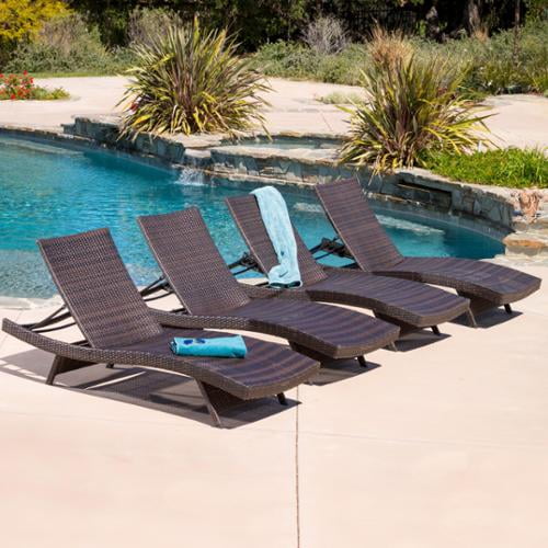 Salem 4pk Wicker Adjustable Chaise Lounge - Brown - Christopher Knight Home