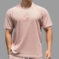 thumbnail image 2 of FRSASU Men's T-Shirts Casual Short Sleeve Crewneck Solid Color Basic Work Shirt Textured Daily Wear Pullover Tees Pink, 2 of 7