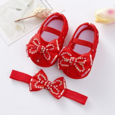 

Cotton Babes Girls Rhinestones Butterfly-knot First Walkers Newborn Toddler Crib Shoes