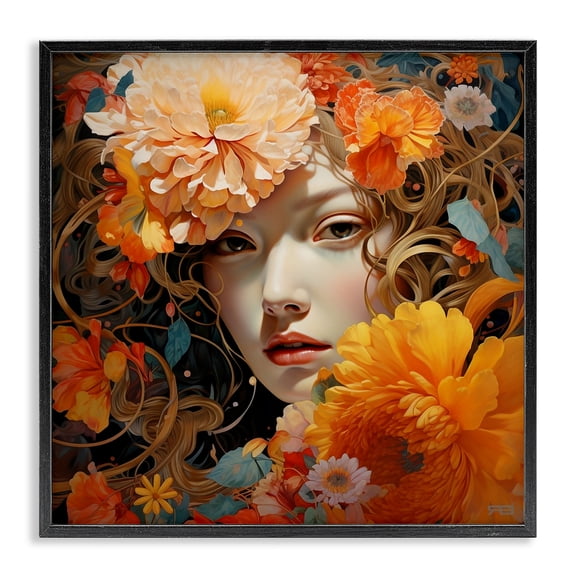 Stupell Industries Art Deco Woman & Scattered Blossoms Black Framed Giclee Art, 12 x 12, by RB