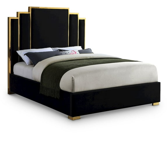 Meridian Furniture Hugos Black Velvet Queen Bed