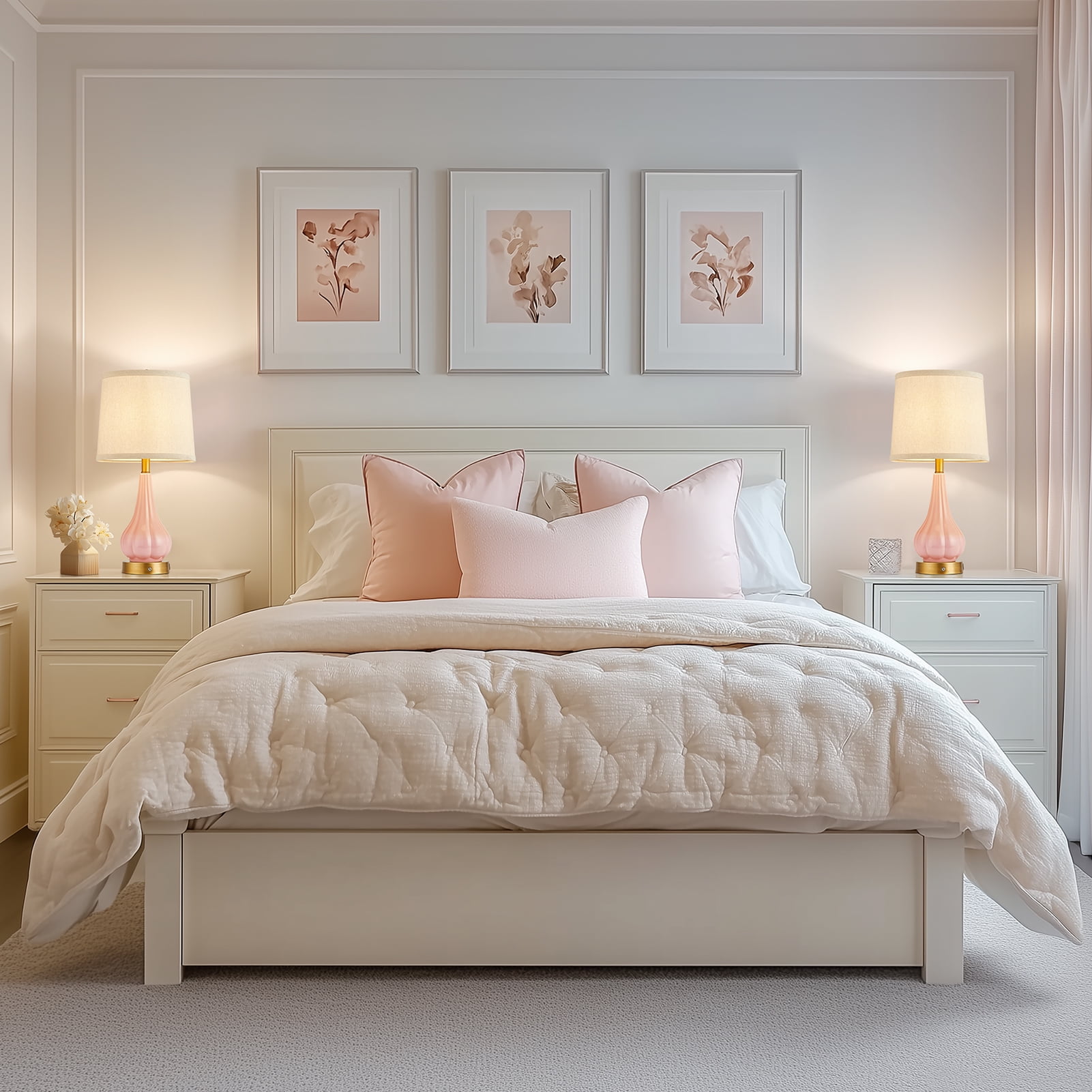 RORIA 18"Pink Ceramic Table Lamps Set of 2, Powered By a 5000mAh Rechargeable Battery, With Touch Controlled Dimming, Suitable for Living Rooms, Bedrooms, and Nightstands