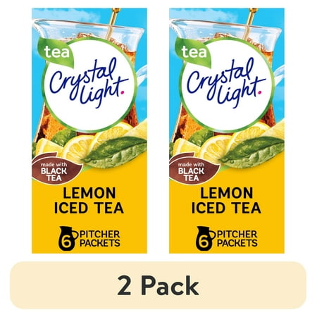 (2 pack) Crystal Light Drink Mix 6 Pitcher Packets for Flavorful Hydration and Shareable Refreshment Naturally Flavored Lemon Iced Tea with other natural flavor Made with Black Tea 1.4 oz