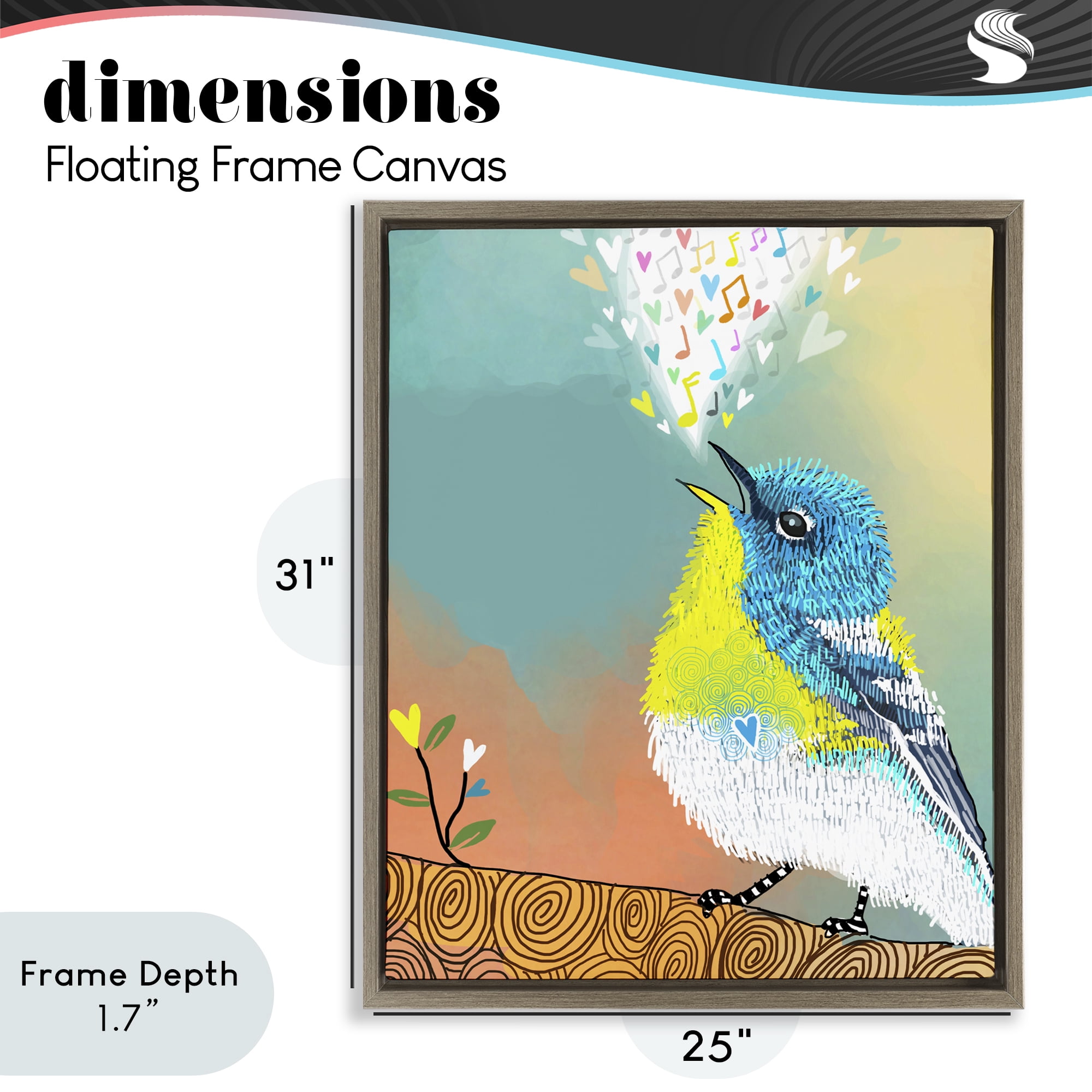Stupell Industries Dream Chaser Songbird Brown Framed Floater Canvas Wall Art, design by Suzanne Millius
