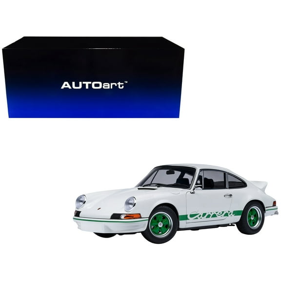 Porsche 911 Carrera 2.7 RS Grand Prix White with Green Stripes and Wheels 1/18 Model Car by Autoart