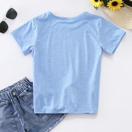 

Cathalem Tops with Cats Little Girls Tie Front Knot T Shirt Solid Short Sleeve Crewneck Fashion Loose Casual Girl Size 12 Clothes Shirt Light Blue 12-13 Years